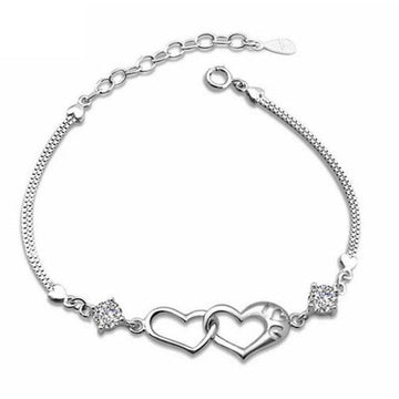 Joe Fine Fashion Jewelry Bracelet Clear Sterling Silver Heart Bracelets in Clear or Purple CZ, Beautiful Gift!